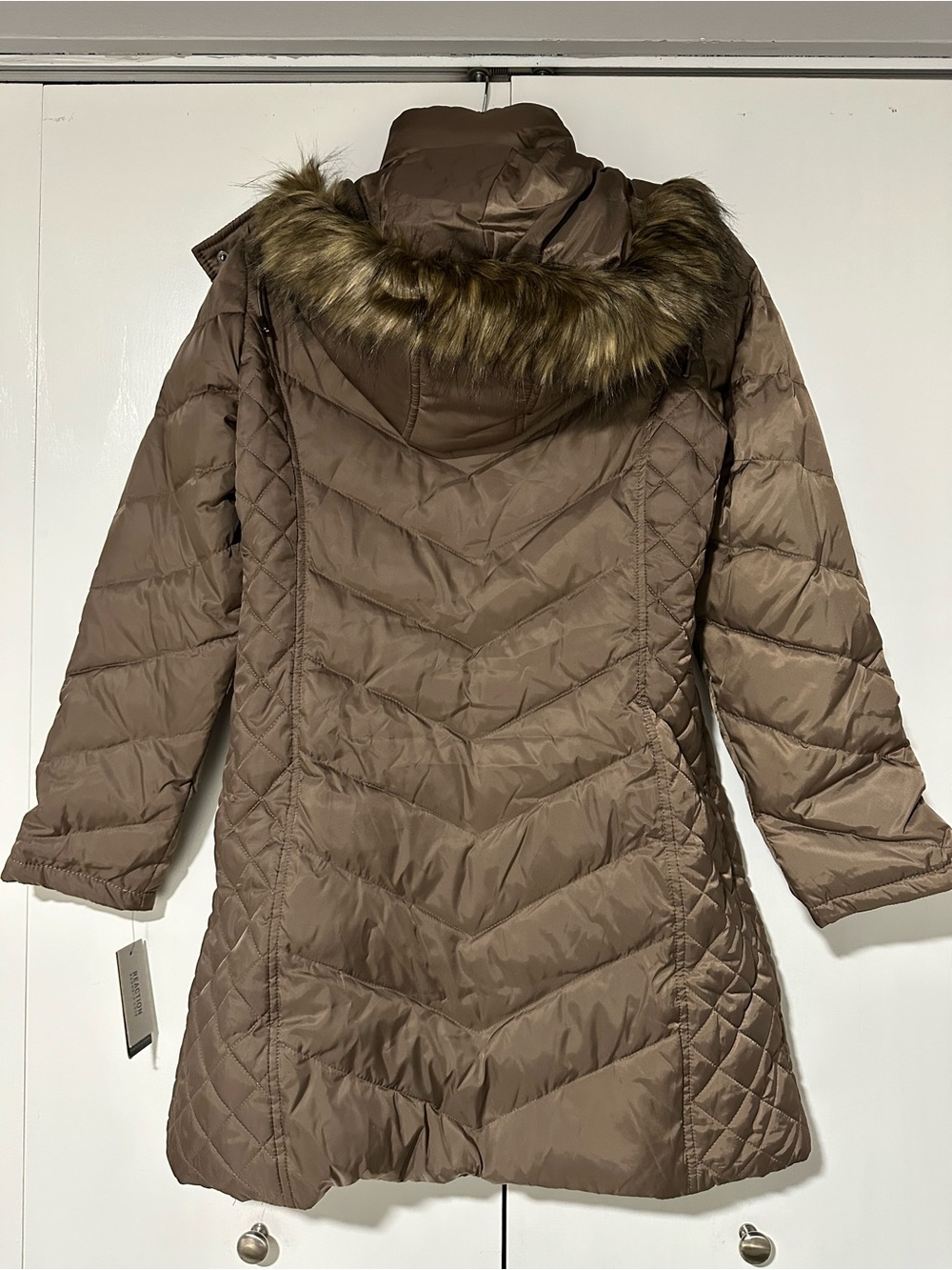 NWT Kenneth Cole Reaction Canyon Brown Quilted Feathers Down Puffer Coat
